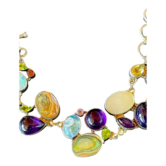 Multi-gem 3 size bracelet! Amethyst, Garnet, Peridot, Blue Moonstones, Abalone - Picture 3 of 9